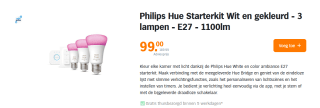 PHILIPS HUE Starterkit WACA E27 1100lm voor €99 in de AH Voordeelshop