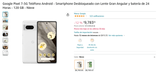 Google Pixel 7-5G 128GB a $9,784 en Amazon