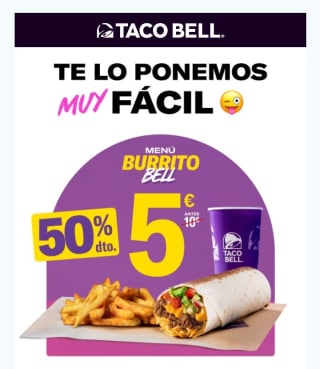 Taco Bell Menú Burrito Bell por 5€ desde Glovo.