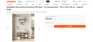 Banc à chaussures SONGMICS avec siège - 9 compartiment à 34,99€
