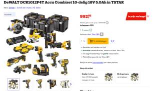 DeWALT DCK1012P4T Accu Combiset 10-delig 18V 5.0Ah in TSTAK voor €992,95 bij Bol