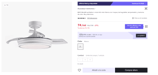 Ventilador BEST SELLER L Motor DC Blanco Con 3 Aspas, Led Regulable, Temporizador Y Memoria De Color. Muy Silencioso por 59.76€