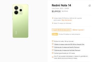 Redmi Note 14 256GB + Redmi Buds 6 + Redmi Pad SE 8.7 64GB por $5,499