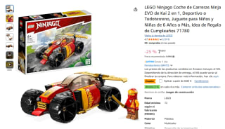 LEGO Ninjago Coche de Carreras Ninja EVO de Kai 2 en 1 por 6,66€
