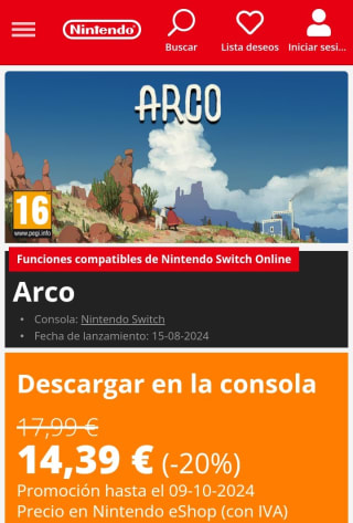 Arco Nintendo Switch por 14,39€.