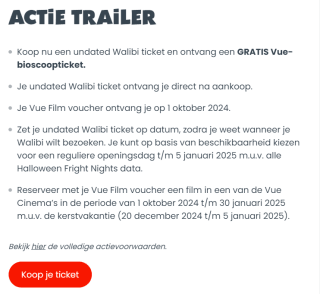 Gratis Vue bioscoop ticket bij aankoop Walibi ticket