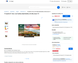 TV QLED 65" Toshiba 65QV3363DG 4K UHD Smart TV por 509,15€