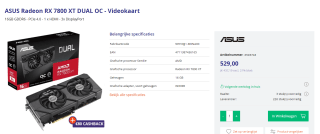 ASUS Radeon RX 7800 XT DUAL OC - Videokaart voor €450 na cashback
