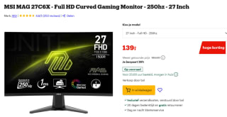MSI MAG 27C6X - Full HD Curved Gaming Monitor - 250hz - 27 Inch voor €139 bij Bol