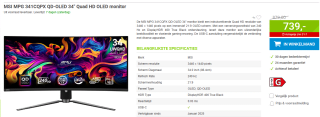 MSI MPG 341CQPX QD-OLED 34" QHD Gaming monitor voor €879 bij Megekko