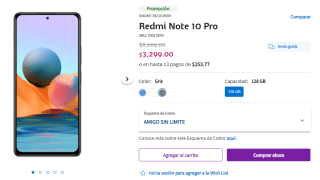 Xiaomi Redmi Note 10 Pro 128GB por $3,299 en Telcel