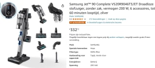 Samsung Jet 90 Complete steelstofzuiger voor €332 bij Amazon