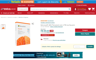 Pacote Office Microsoft 365 Personal com 1TB de armazenamento na nuvem - R$89