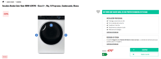 Secadora Bomba Calor Haier HD90-A2979S Clase A++, 9kg, 14 Programas por 470€
