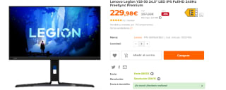 Monitor Lenovo Legion Y25-30 24.5" LED IPS FullHD 240Hz FreeSync Premium por 229€