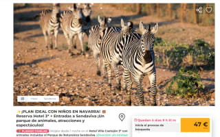Estancia en Hotel Bed4U Tudela 3* c+ entradas incluidas al Parque de Naturaleza Sendaviva 47€ pxp m2p