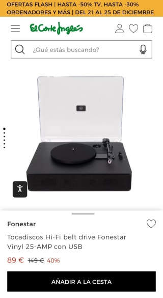 Tocadiscos Hi-Fi belt drive Fonestar Vinyl 25-AMP con USB por 89€.