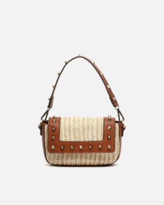 Bolso mini de hombro y bandolera efecto rafia con detalles metálicos por 7,20€