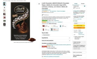 2 Lindt Chocolate LINDOR SINGLES Chocolate Negro por 3,58€