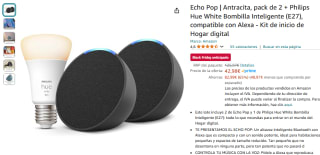 Pack 2 Echo Pop + Bombilla Philips Hue o Enchufe Smart Plug por 42,98€