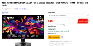 MSI MPG 321URX QD-OLED 4K 32" gaming monitor voor €849 bij Bol