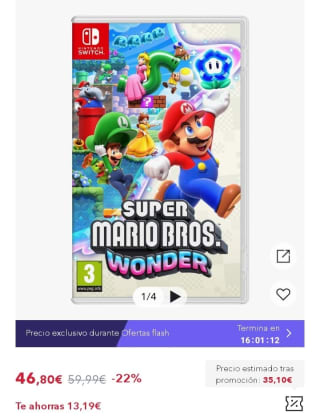 Super Mario Bros. Wonder Nintendo Switch por 32,76€.