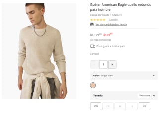 Suéter American Eagle Cuello Redondo $480 | Liverpool