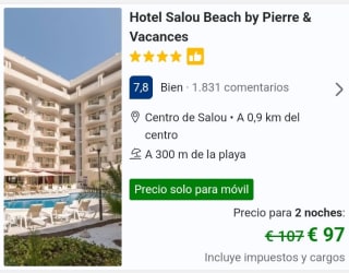 2 noches Hotel 4* en Salou por 97€ para 2 personas.