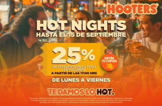 Cupón Hooters: 25% de descuento de Lunes a Viernes desde las 5pm