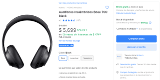 Audífonos Inalámbricos Bose 700 por $5,699 en Mercado Libre