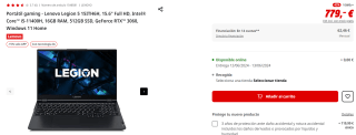 Portátil gaming Lenovo Legion 5, Intel i5-11400H, 16GB RAM, 512GB SSD, GeForce RTX 3060, Windows 11 por 662,15€
