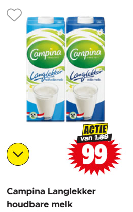 Campina Langlekker Vol of Halfvolle melk voor € 0,99 bij Dirk