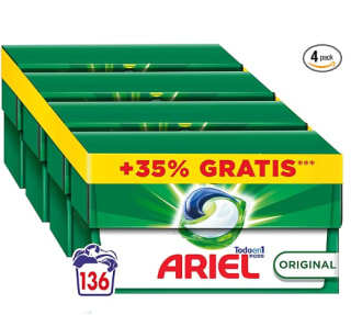 ARIEL PODS Todo en 1 Detergente Lavadora Liquido en Capsulas/Pastillas, 136 Lavados (4x34) por 26.99€