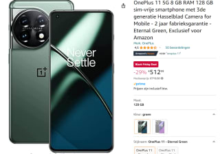 OnePlus 11 128GB/8GB Eternal Green voor €512,99 bij Amazon.nl