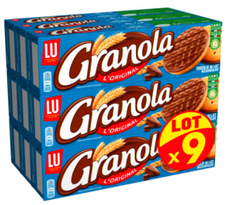 Neuf paquets de 200g de Granola chocolat au Lait à 6,90€