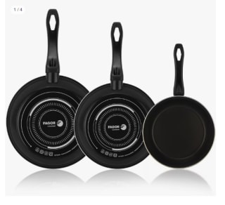 Sartenes FAGOR OPTIMAX NEGRO antiadherente 20 + 24 + 28 cm por 14.99€