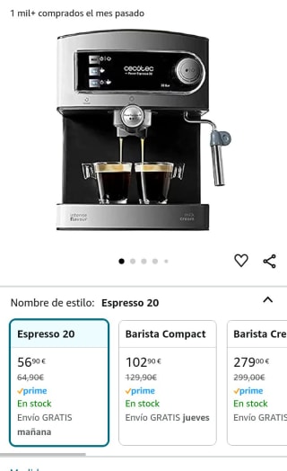 Cafetera Express Manual Power Espresso 20. 850 W, marca Cecotec Presión 20 Bares por 56,90€