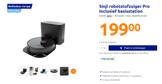 Sinji Robotstofzuiger met Dweilfunctie & Laadstation voor €199 in de Action webshop