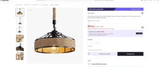 Goeco Lámpara Colgante de Cuerda, E27 Lamparas de Techo Cuerda en Metal por 29€ (17,40€ usuario nuevo)