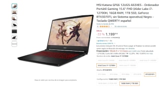 Portatil gaming MSI Katana GF66 12UGS-663XES con Alder Lake i7-12700H de 16GB/1TB SSD por 1199€