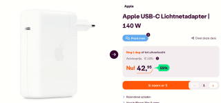 Originele Apple 140W Power Adapter USB-C voor €42,95 bij ibood