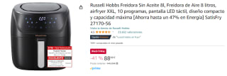 Freidora de Aire 8L , airfryer XXL, 10 programas, pantalla LED táctil, diseño compacto, Russell Hobbs por 88.88€