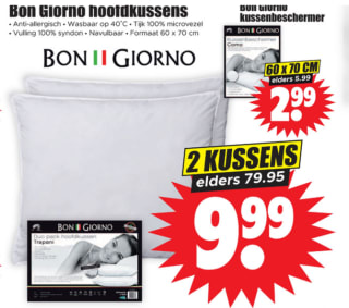 Bon Giorno - Hoofdkussen - Anti Allergisch 2 stuks voor €9,99 bij Dirk