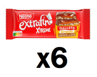 6 Tabletas de NESTLE EXTRAFINO Xtreme chocolate con leche extrafino relleno de galleta y caramelo tableta 87 g por 4.88€