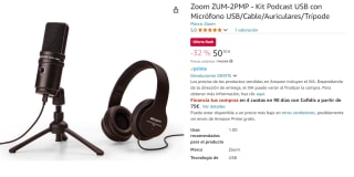 Kit Podcast USB con Micrófono USB/Cable/Auriculares/Trípode por 50.1€