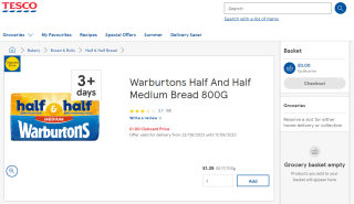 Take Warburtons half and half medium sliced bread loaf from Tesco for £1