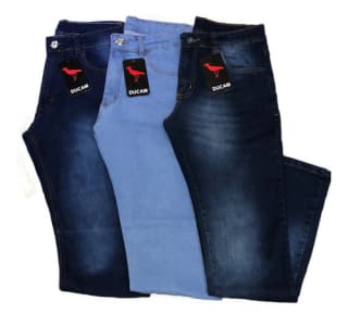 Kit com 3 Calças Jeans Masculina, modelo Slim Com Lycra - R$ 155,93