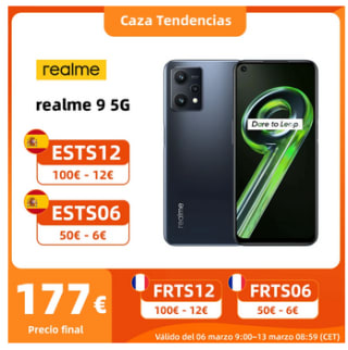 Móvil Realme 9 5G versión Global 4GB 128GB por 177€