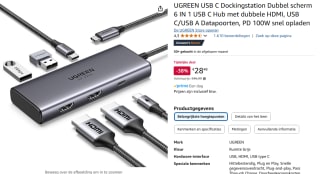 UGREEN 6-in-1 USB C Dockingstation voor €28,49 bij Amazon