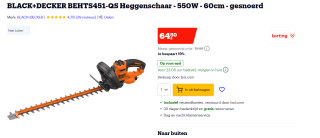 BLACK+DECKER elektrische heggenschaar voor €64,50 bij Bol.com